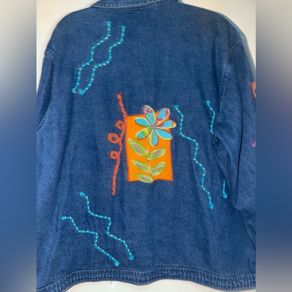 Vintage Artsy Embroidered 3D Popart Denim Jacket - Picture 8 of 16